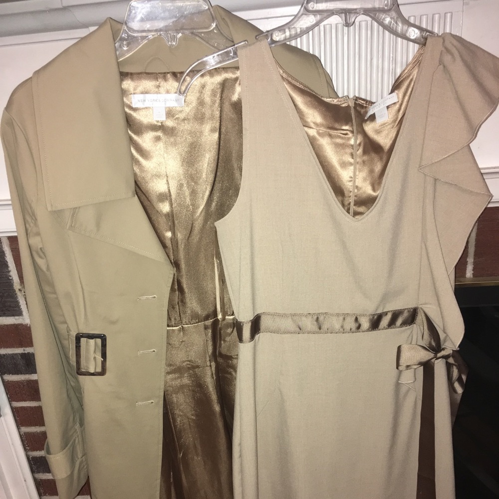 Beige Ruffle Dress and matching Trench Coat